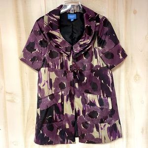 Vera Wang Purple Beige Black Double Collar Empire Style Short Sleeve Jacket Sz S